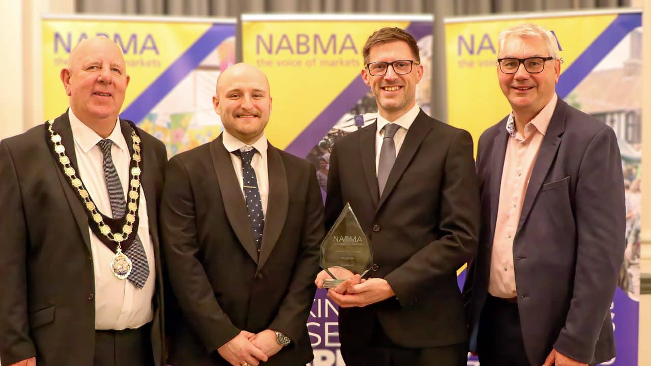 L-R: Councillor David Hopkins, President of NABMA; Max Mahon and Simon Green of Bury Council; and Mark Parry from ZAPP, the award sponsors.